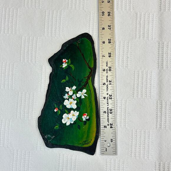 Vintage Apple Blossom Hand Painted Slate Christopher Cooper 1983 9" x 5" Maine - Picture 7 of 8